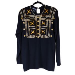 Vintage 90s Sweater Spree International Women’s M Lambswool Angora Blue Black